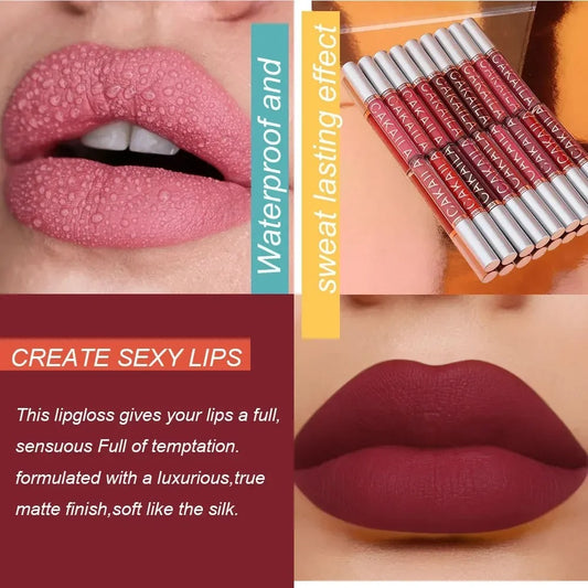 CAKAILA 10pcs/set Nude Lip Gloss Matte Velvet Lipstick Waterproof Long-lasting Liquid Lipstick