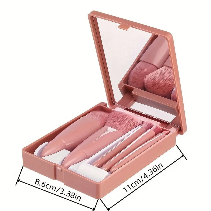 Portable Makeup Brush Set With Mirror 5pcs