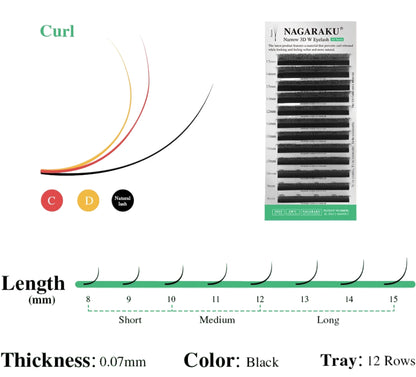 Nagaraku Air Series Narrow 3D W Eyelash packaging with specifications on a light green background