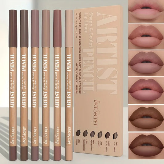 6pcs Velvet Matte Lip Liner Pencils Set Long-Lasting Non-Drying Perfect for Lining Filling Lips Versatile