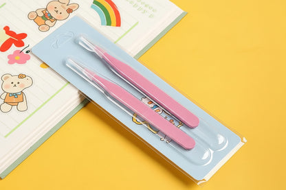 Stainless Steel Straight Curved Tweezers Colorful Pink Blue Purple DIY Eyelash Tweezer