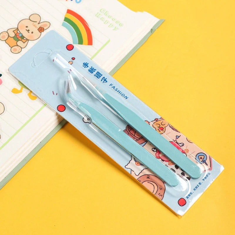 Stainless Steel Straight Curved Tweezers Colorful Pink Blue Purple DIY Eyelash Tweezer