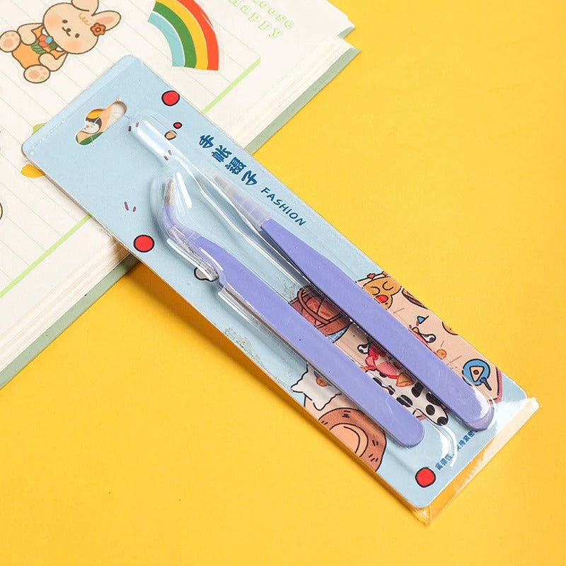 Stainless Steel Straight Curved Tweezers Colorful Pink Blue Purple DIY Eyelash Tweezer