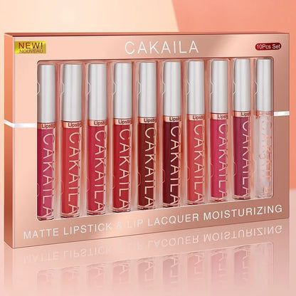 CAKAILA 10pcs/set Nude Lip Gloss Matte Velvet Lipstick Waterproof Long-lasting Liquid Lipstick
