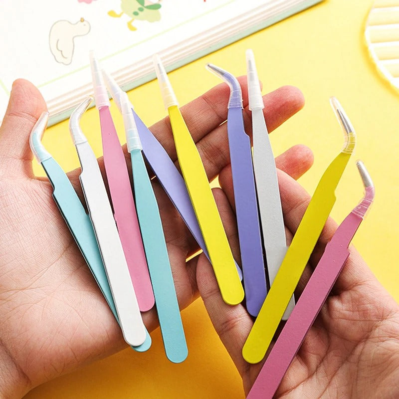 Stainless Steel Straight Curved Tweezers Colorful Pink Blue Purple DIY Eyelash Tweezer