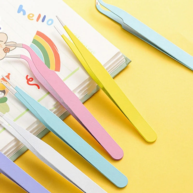 Stainless Steel Straight Curved Tweezers Colorful Pink Blue Purple DIY Eyelash Tweezer