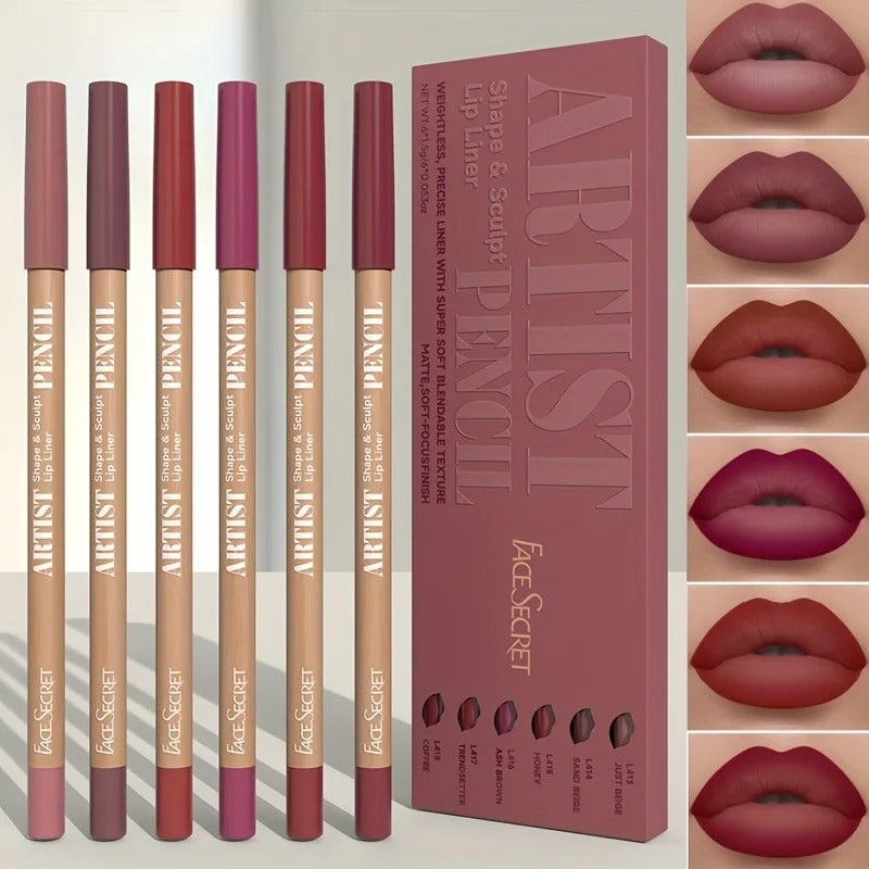 6pcs Velvet Matte Lip Liner Pencils Set Long-Lasting Non-Drying Perfect for Lining Filling Lips Versatile