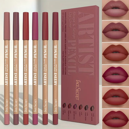 6pcs Velvet Matte Lip Liner Pencils Set Long-Lasting Non-Drying Perfect for Lining Filling Lips Versatile