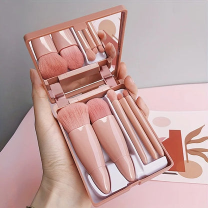 Portable Makeup Brush Set With Mirror 5pcs