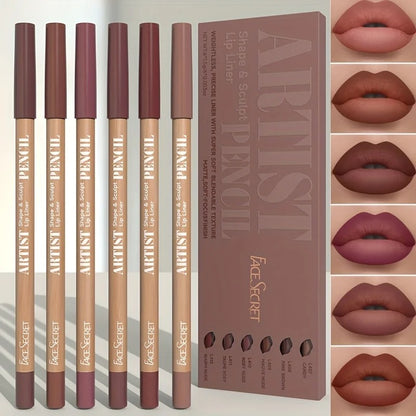 6pcs Velvet Matte Lip Liner Pencils Set Long-Lasting Non-Drying Perfect for Lining Filling Lips Versatile
