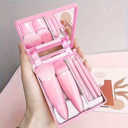 Portable Makeup Brush Set With Mirror 5pcs